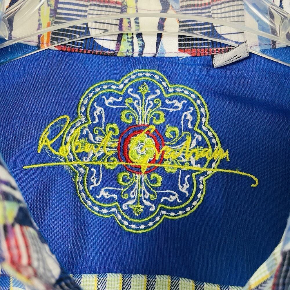 Robert Graham Flip Cuff Shirt Size Medium Blue Plaid Classic Colorful Preppy - Picture 3 of 14